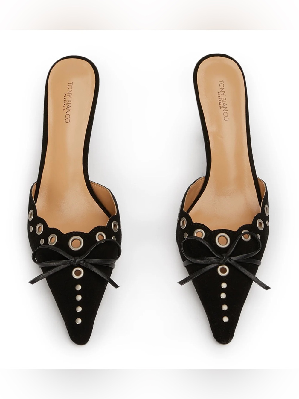 Tony Bianco Shae Black Suede Pointed Toe Mule Heels Size 8